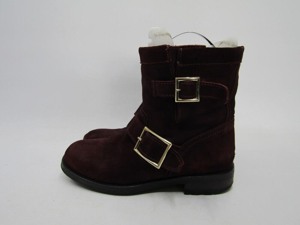 Jimmy Choo Womens Size 35 EUR Burgundy Suede Buckle Fashion Ankle Boots
